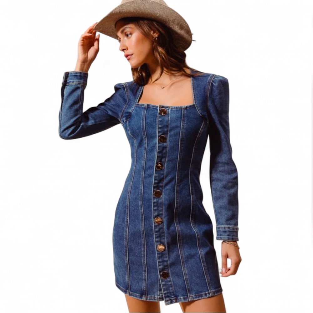 Zara Blue Denim Long Sleeve Dress